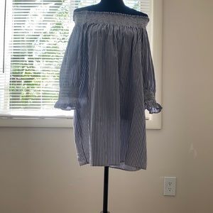 Striped off shoulder mid sleeve Dress